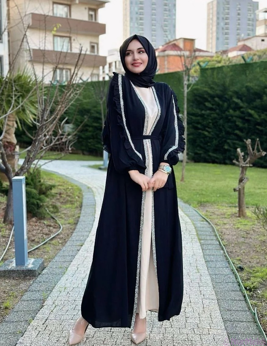 yeni gelin fırfırlı tesettür abaya takım