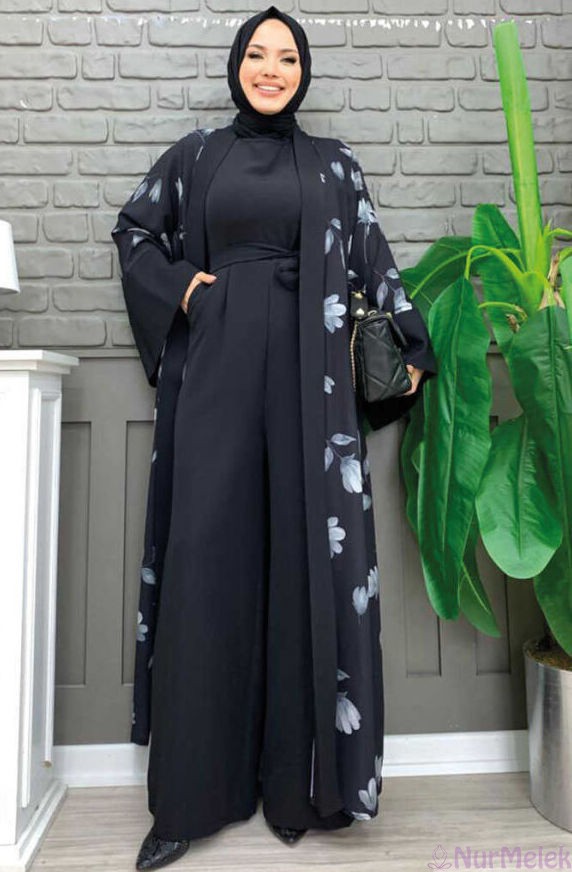 ramazanlık siyah tesettür kimono takım