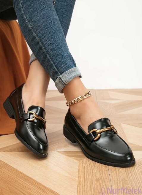 siyah loafer kadın ofis ayakkabısı