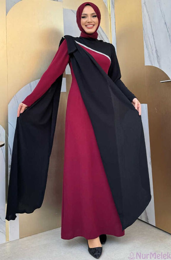fiyonk apoletli tesettür mezuniyet elbisesi 2024