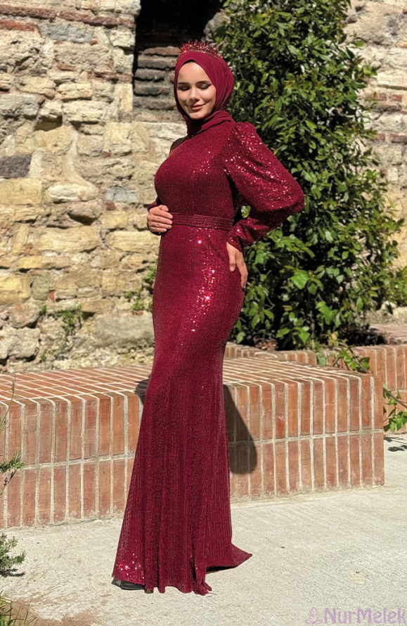 kısa boylular için pul payet balık tesettür abiye