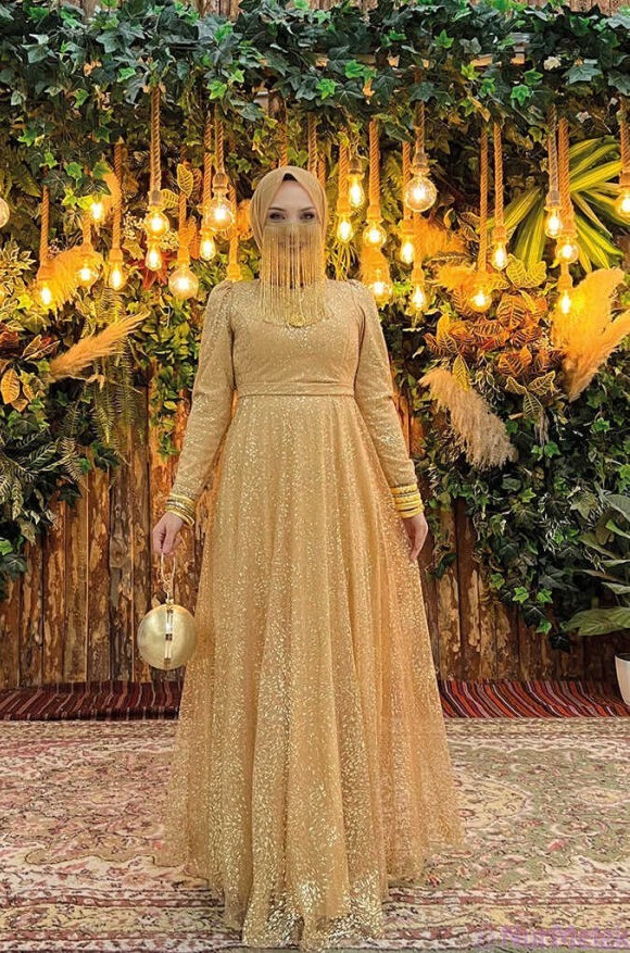 simli tesettür anne abiye modeli