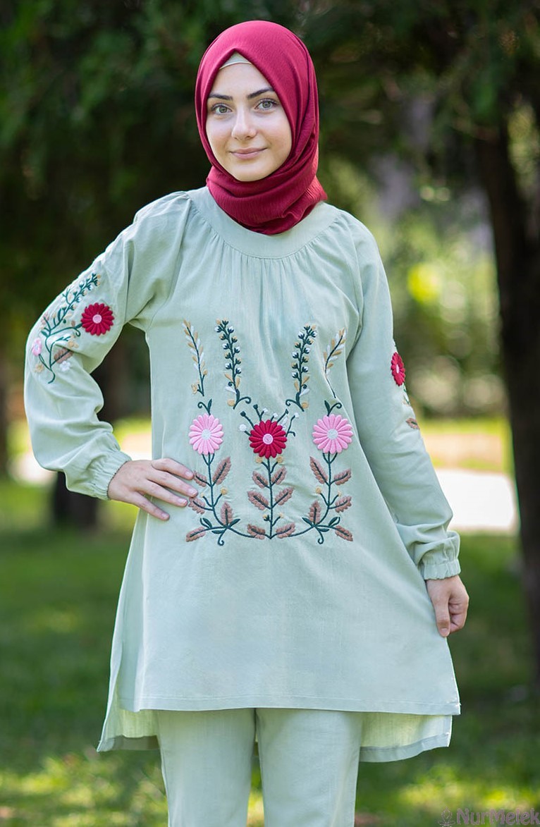 nakışlı papatyalı 12 13 yaş tesettür çocuk tunik