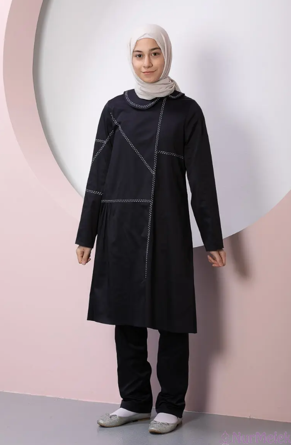 siyah bebe yaka 12 13 yaş günlük tesettür tunik