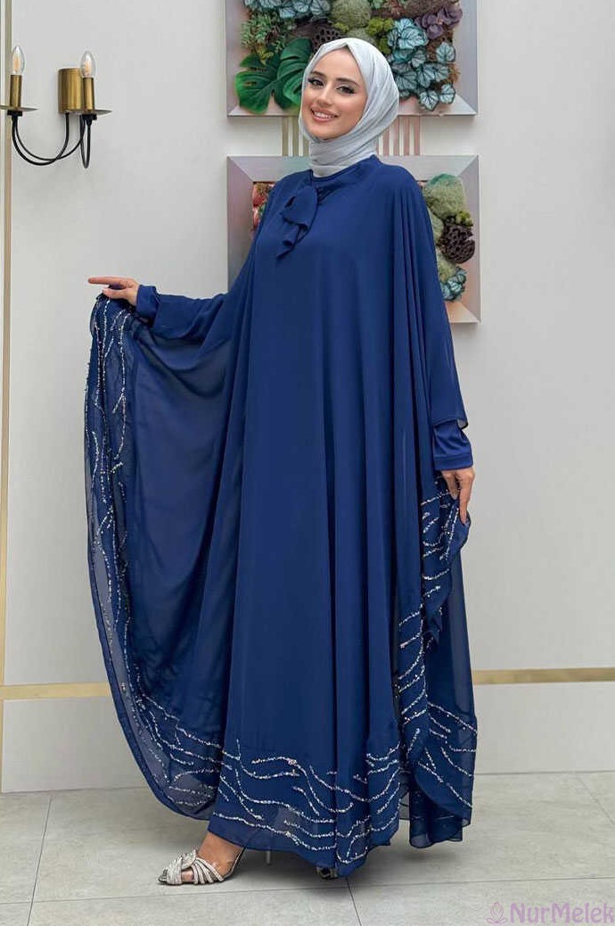 taş detaylı tesettür abaya takım