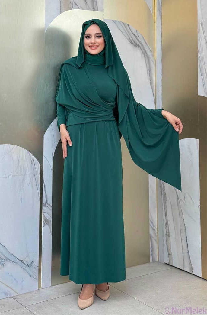şallı drape detaylı yazlık tesettür elbise 2025