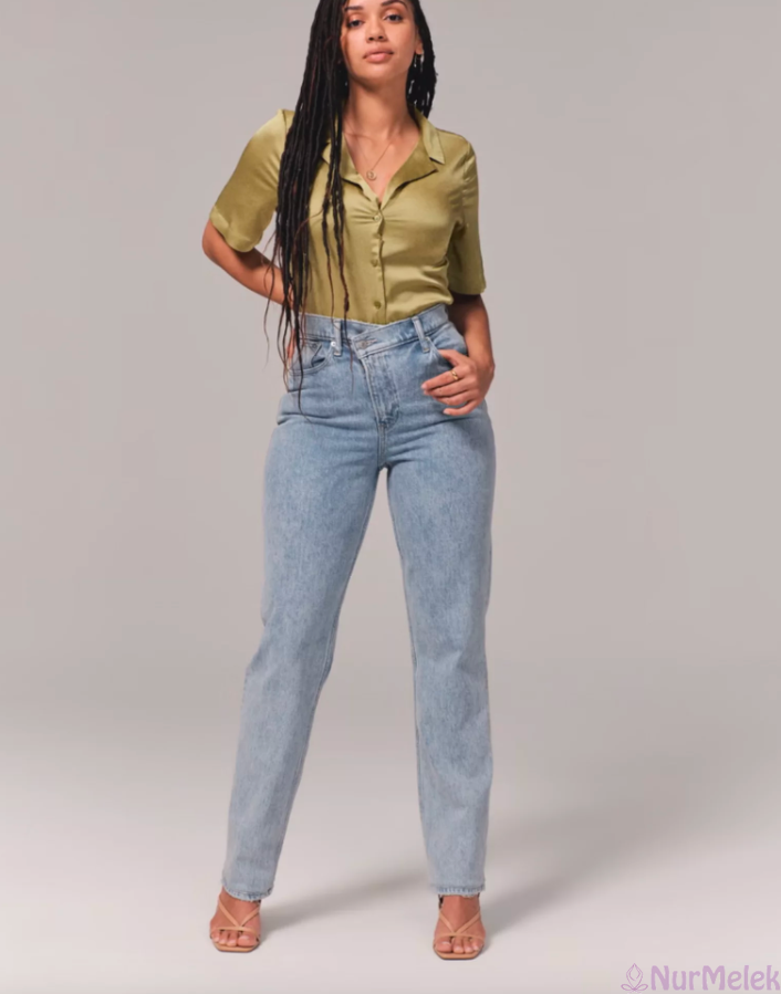yüksek bel düz kot jean modeli