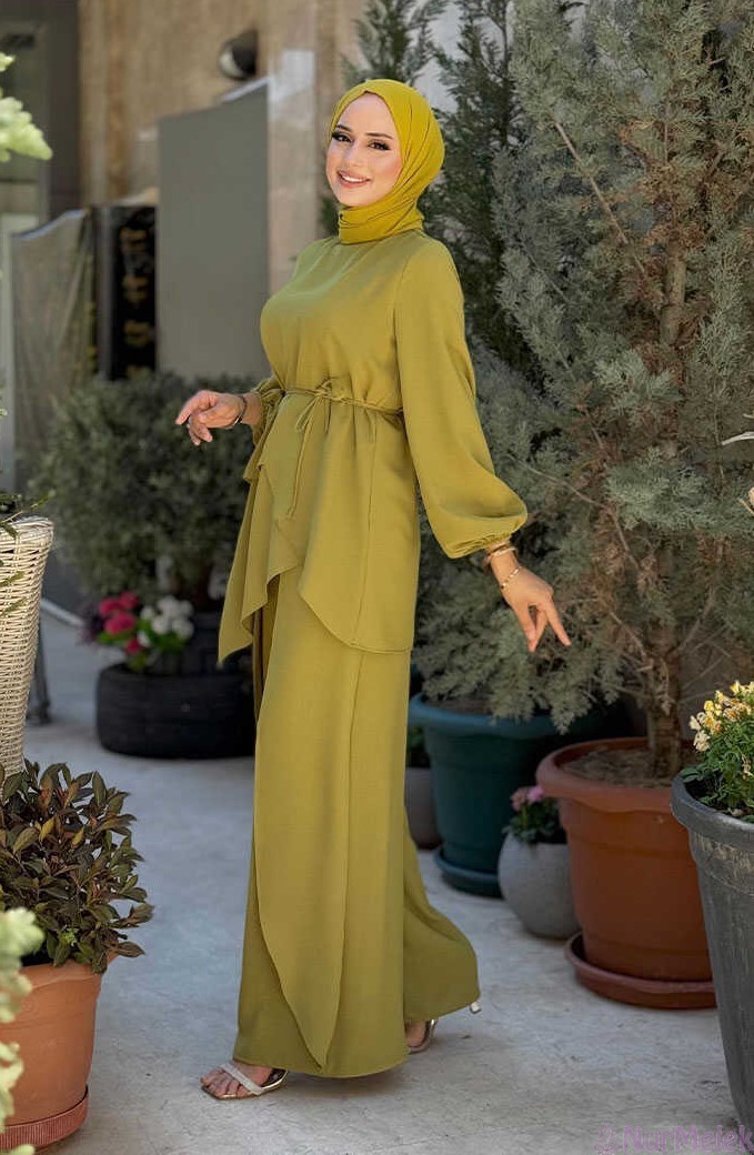 zamansız asimetrik tunik pantolon takım