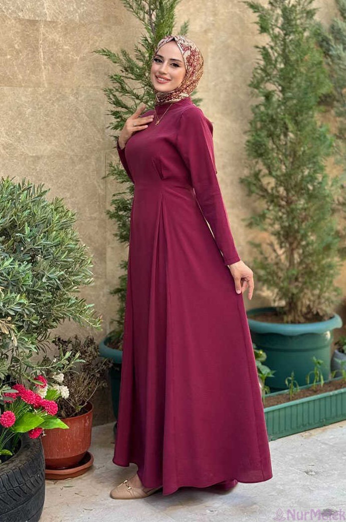 zamansız tesettür beli kuşaklı elbise