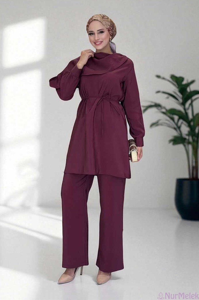bordo tunik pantolon tesettür takım 2026