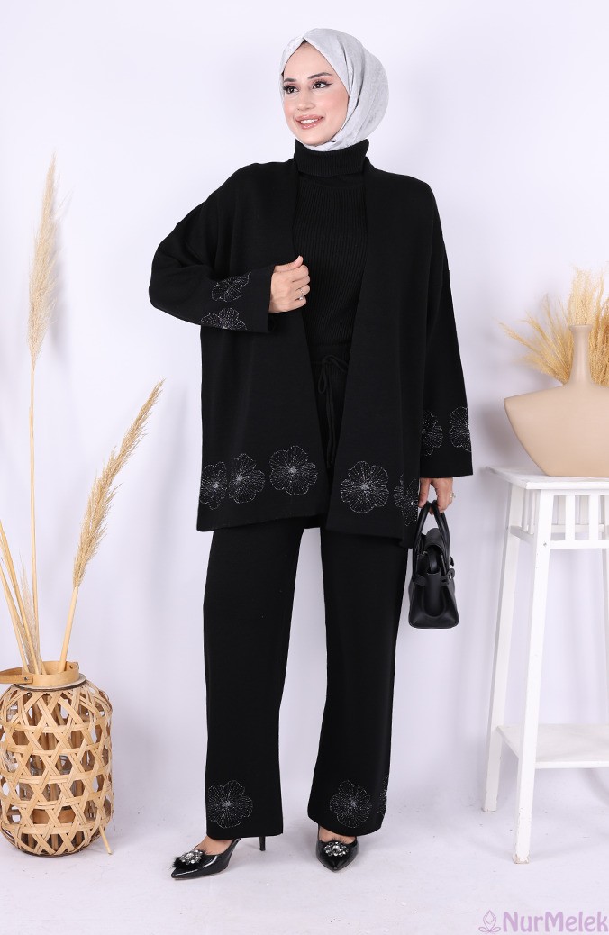 çiçekli tesettür triko kimono takım 2026