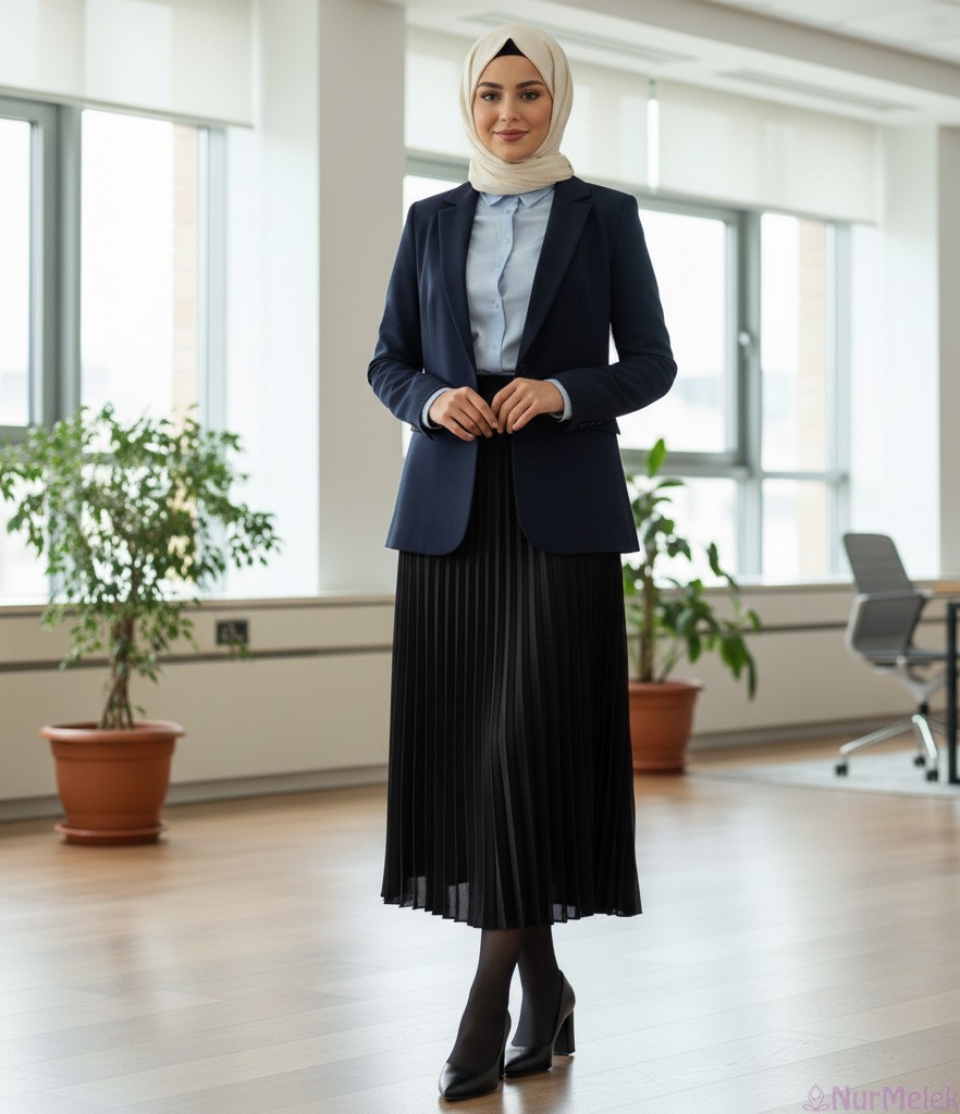 tesettürlü kadın ceket etek çorap seçimi