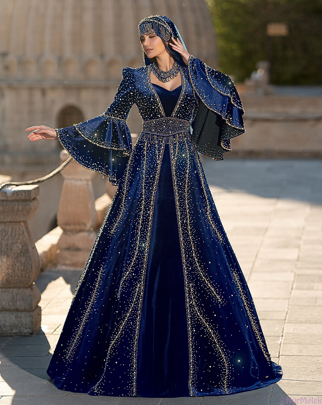 boncuk işlemeli lacivert kaftan 2026