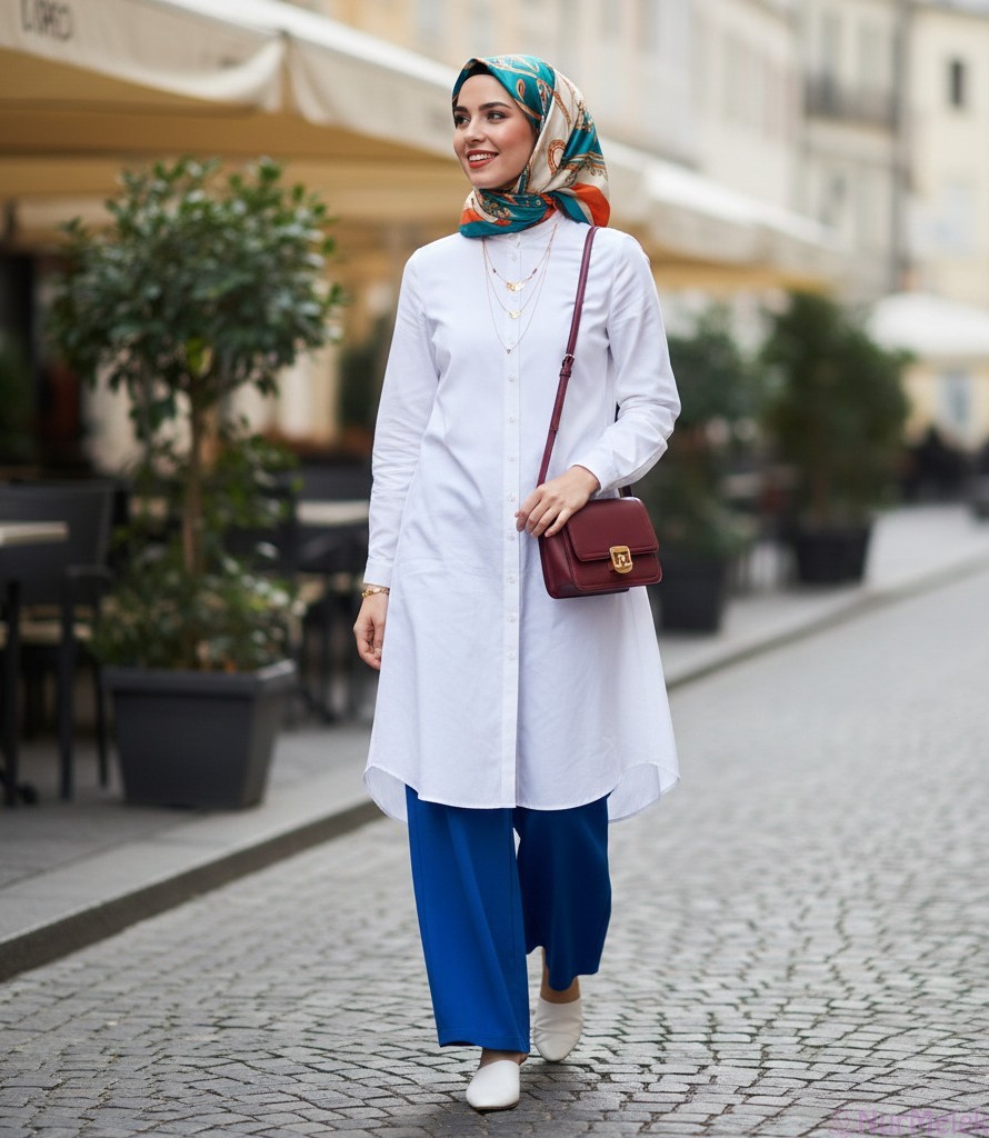 beyaz tunikli tesettür pinterest kombini