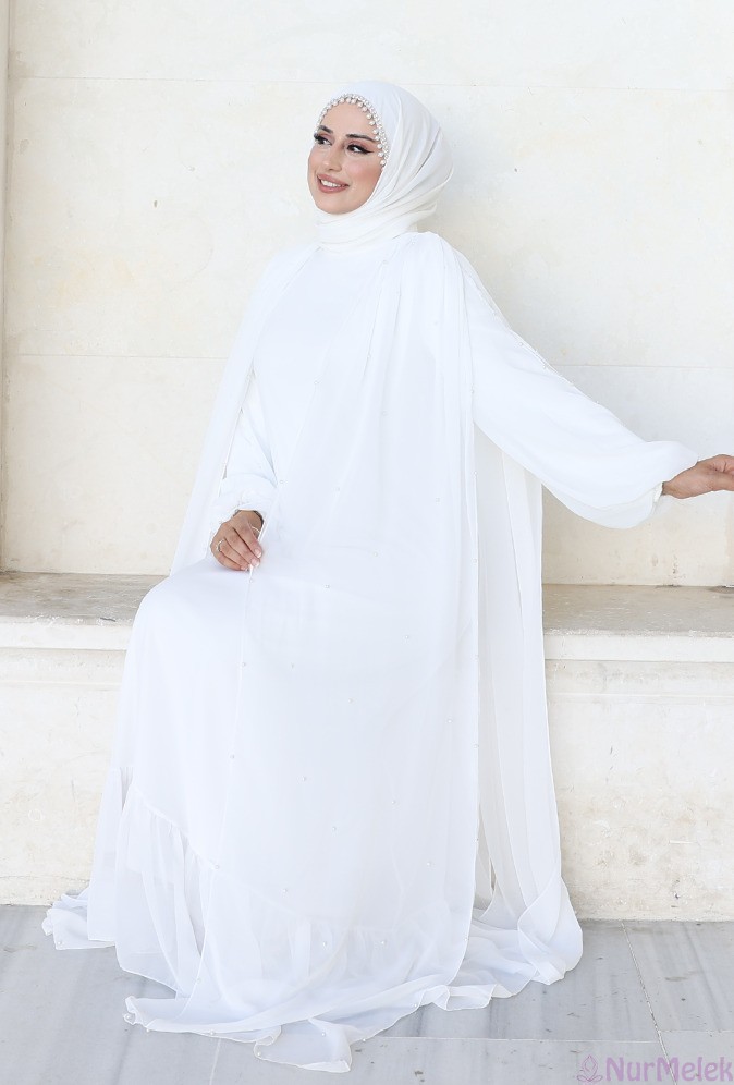 taşlı beyaz tesettür sünnet annesi abaya modeli 2026