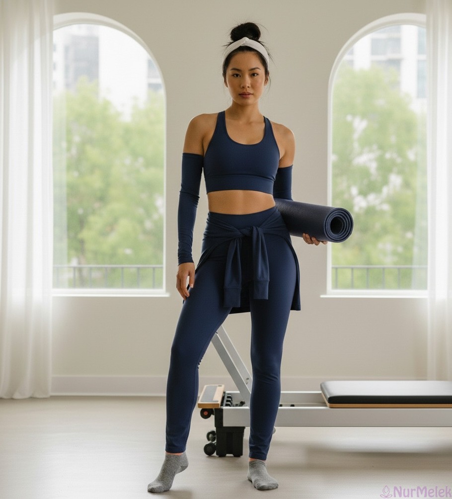 askılı badi taytlı pilates kombini