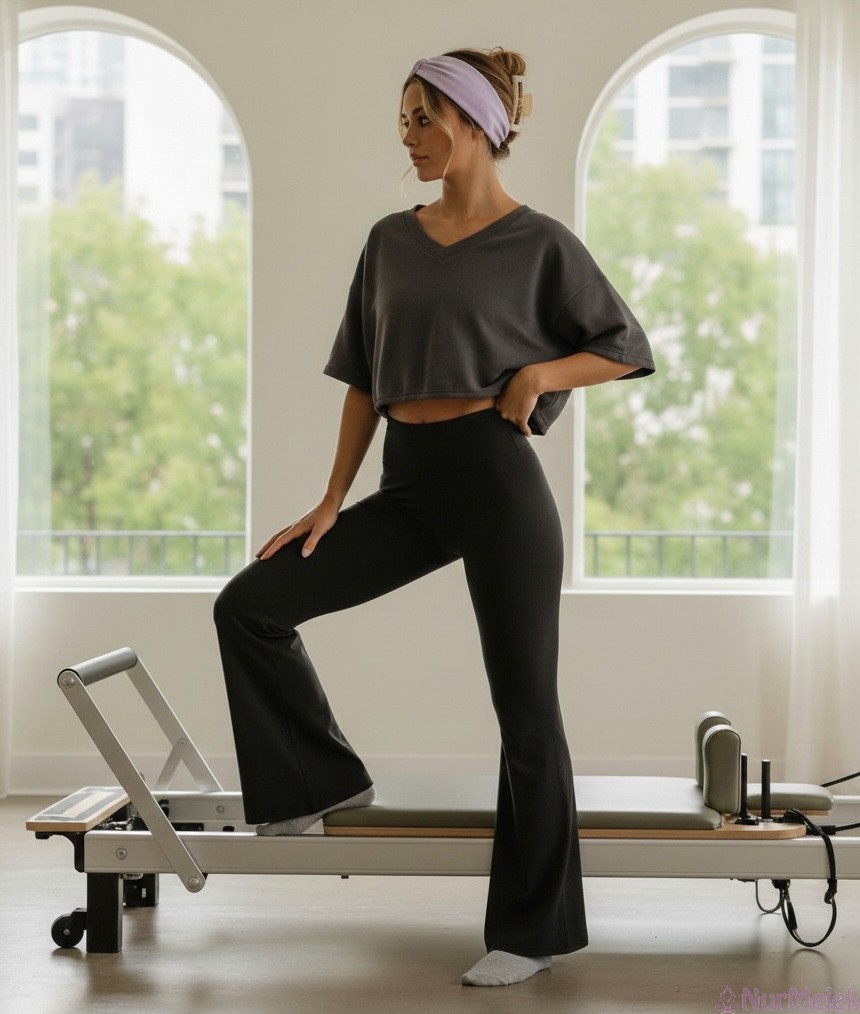 esnek pantolon tişört pilates kombini