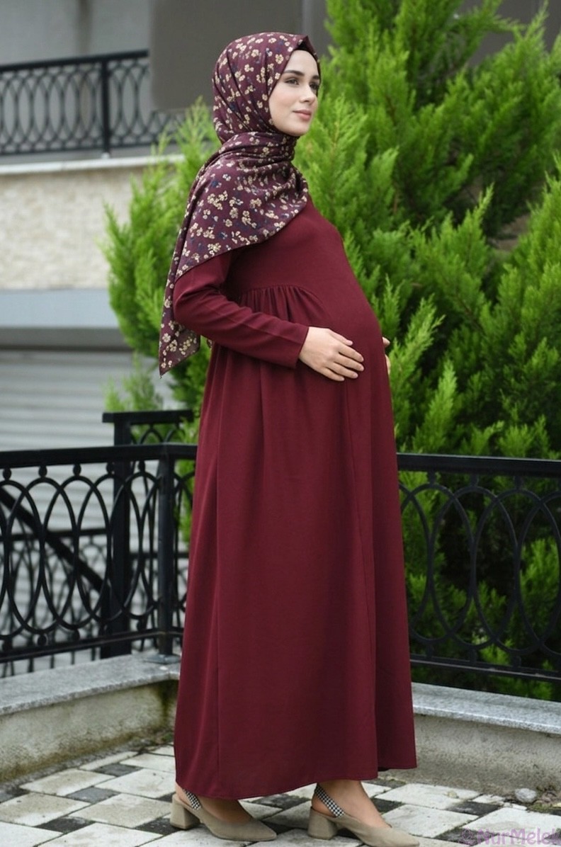 bordo tesettür hamile elbisesi 2026