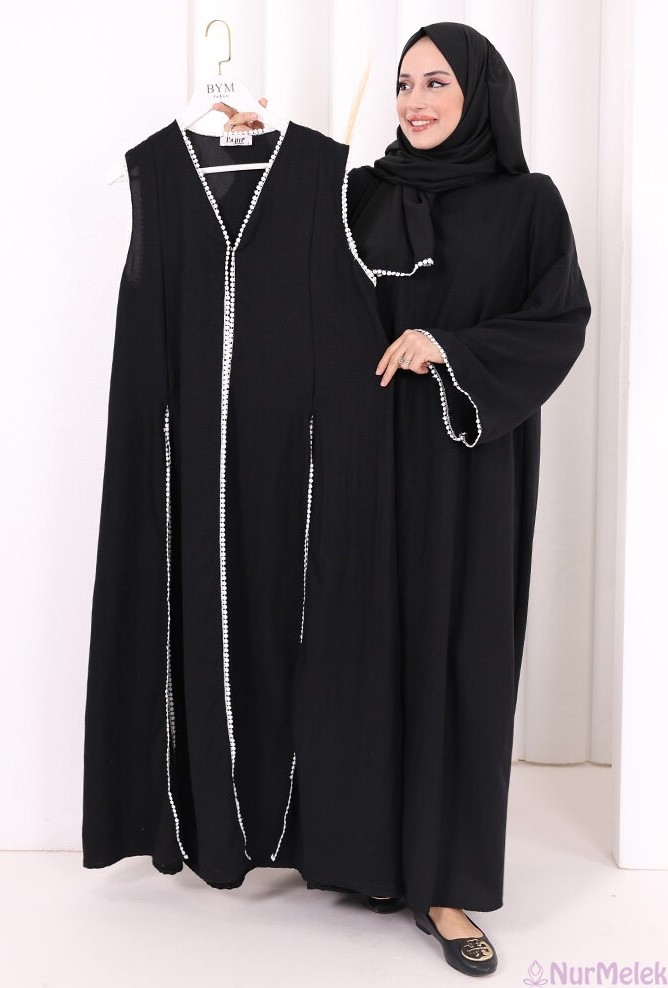 dantel şeritli tesettür abaya geniş omuzlar için