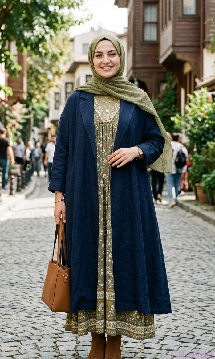 geniş omuzlular için vintage tesettür kombin