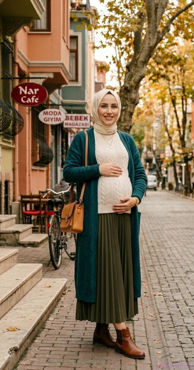 kışlık tesettür hamile kombin 2026