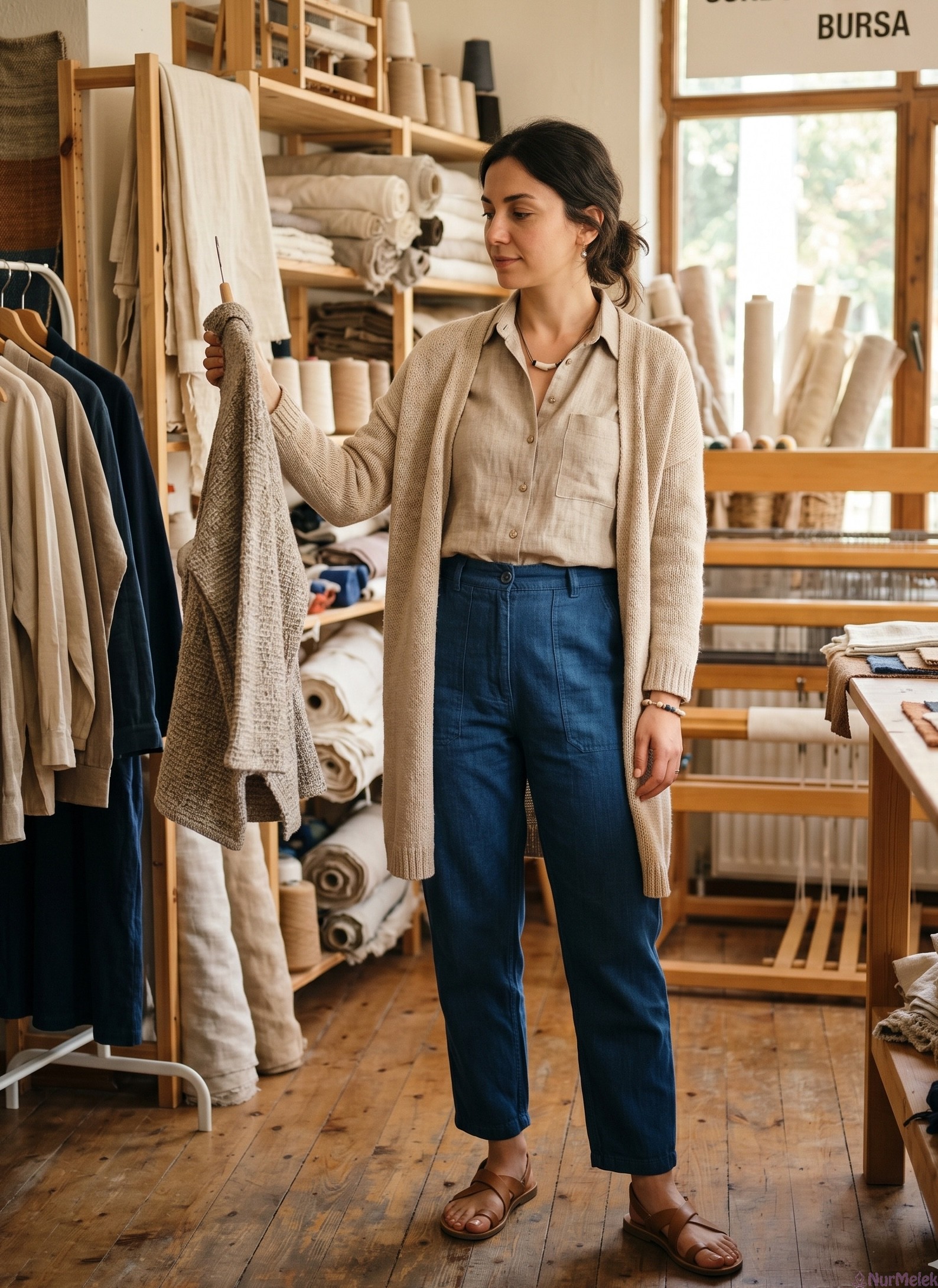 mavi pantolon hırka yavaş moda kombini