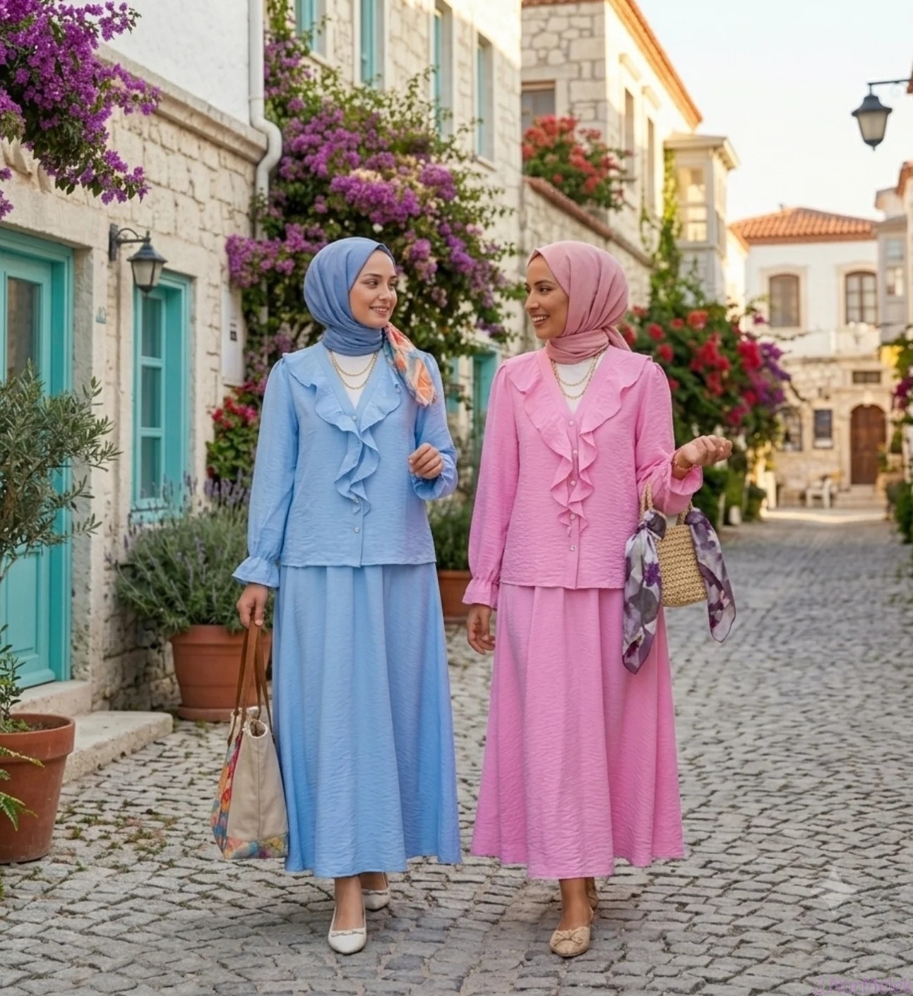 Tatil Kasabası Şıklığı Etekli Tesettür Kombin Modelleri