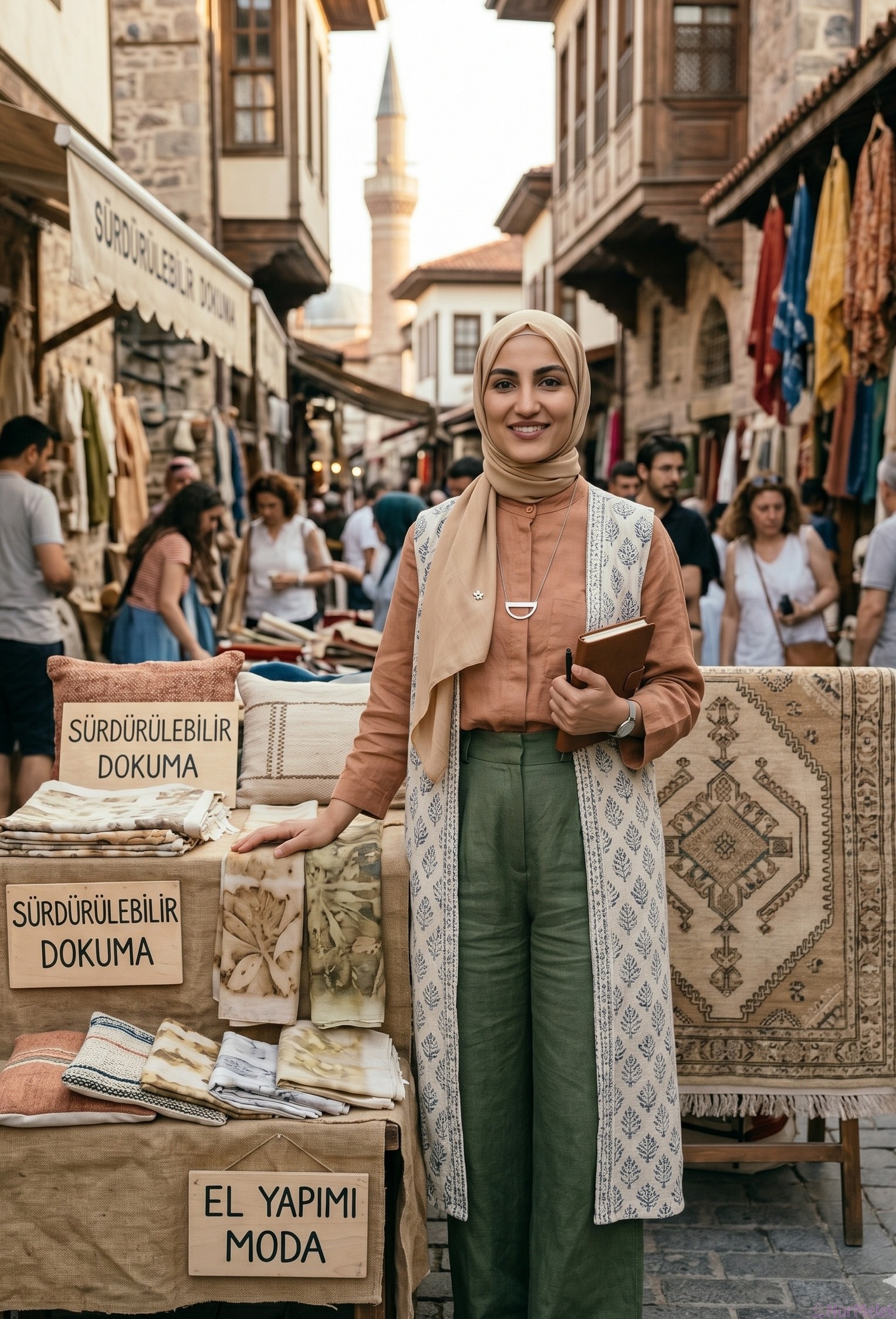 tesettür yelek gömlek pantolon yavaş moda kombini