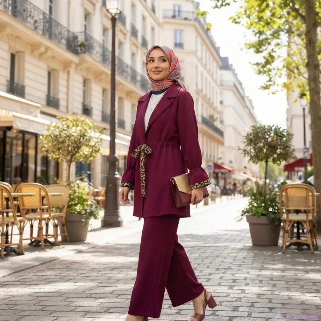bordo ceket pantolon tesettür takım Muhafazakar Date Kombini