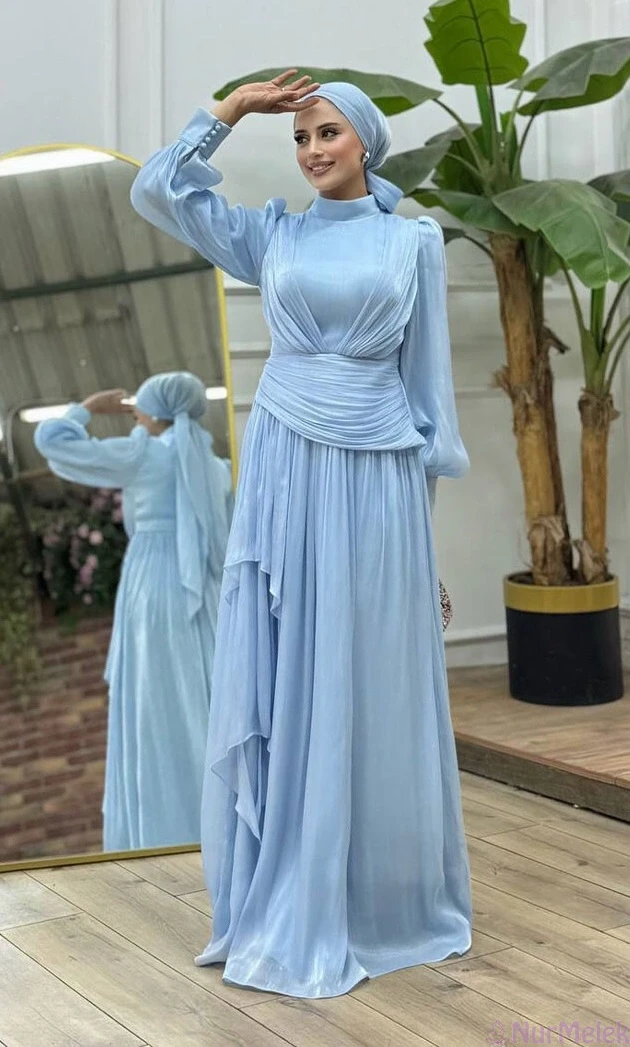 Yazlık düğünlük bebe mavi tesettür abiye
