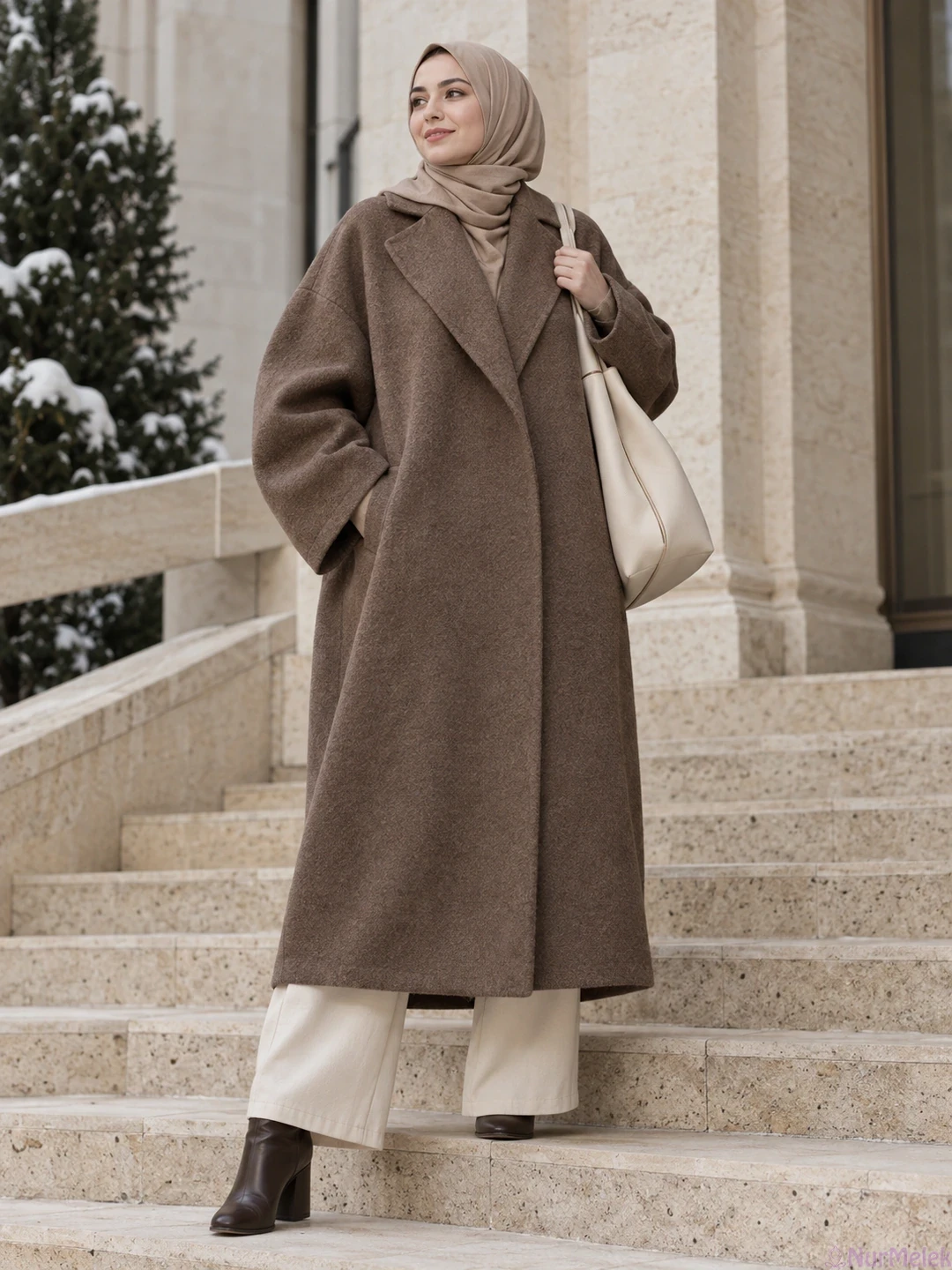 Oversize kesim kışlık tesettür kaban zarafeti