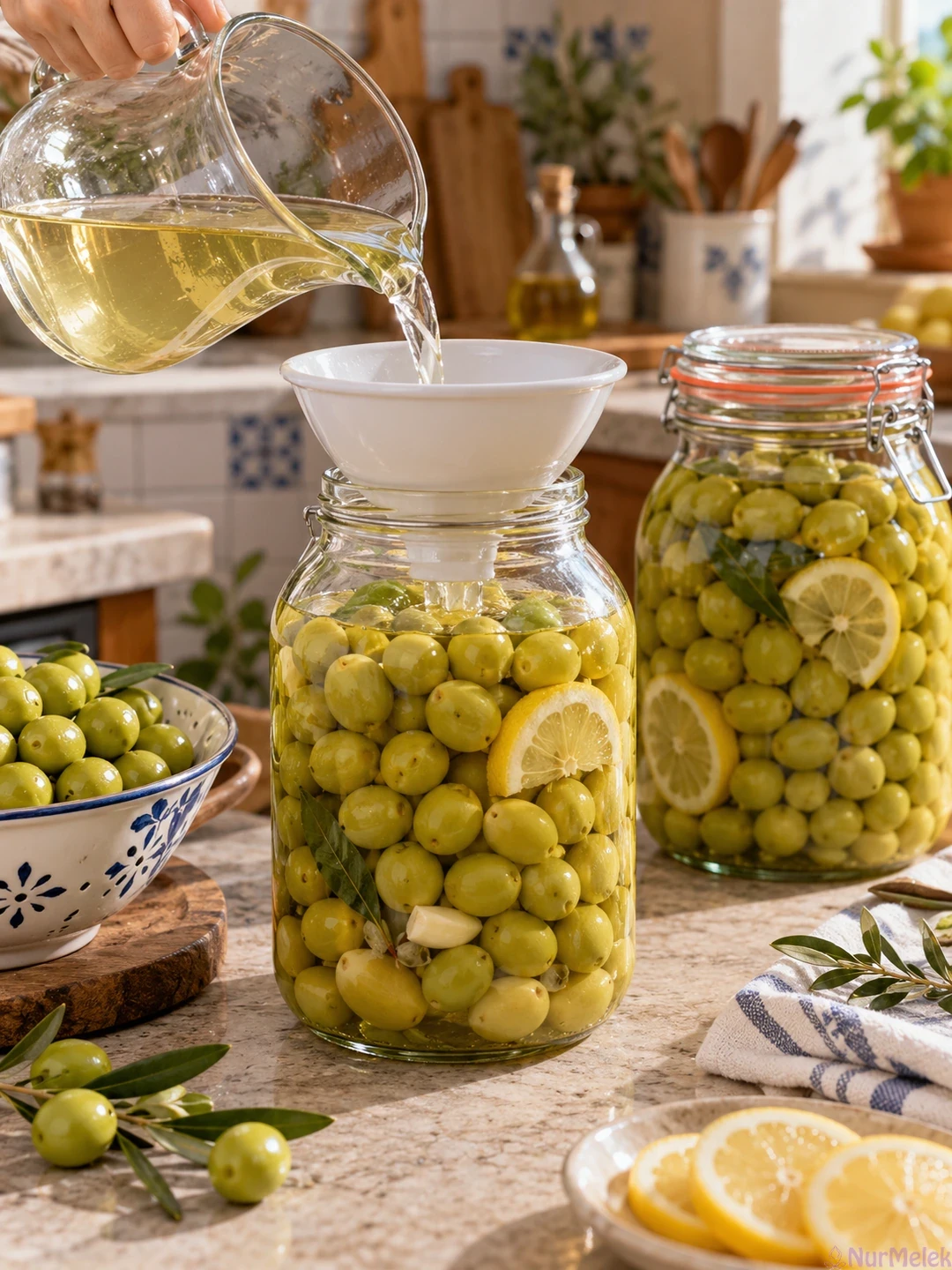 cam kavanozda uzun ömürlü yeşil zeytin kurma adımları