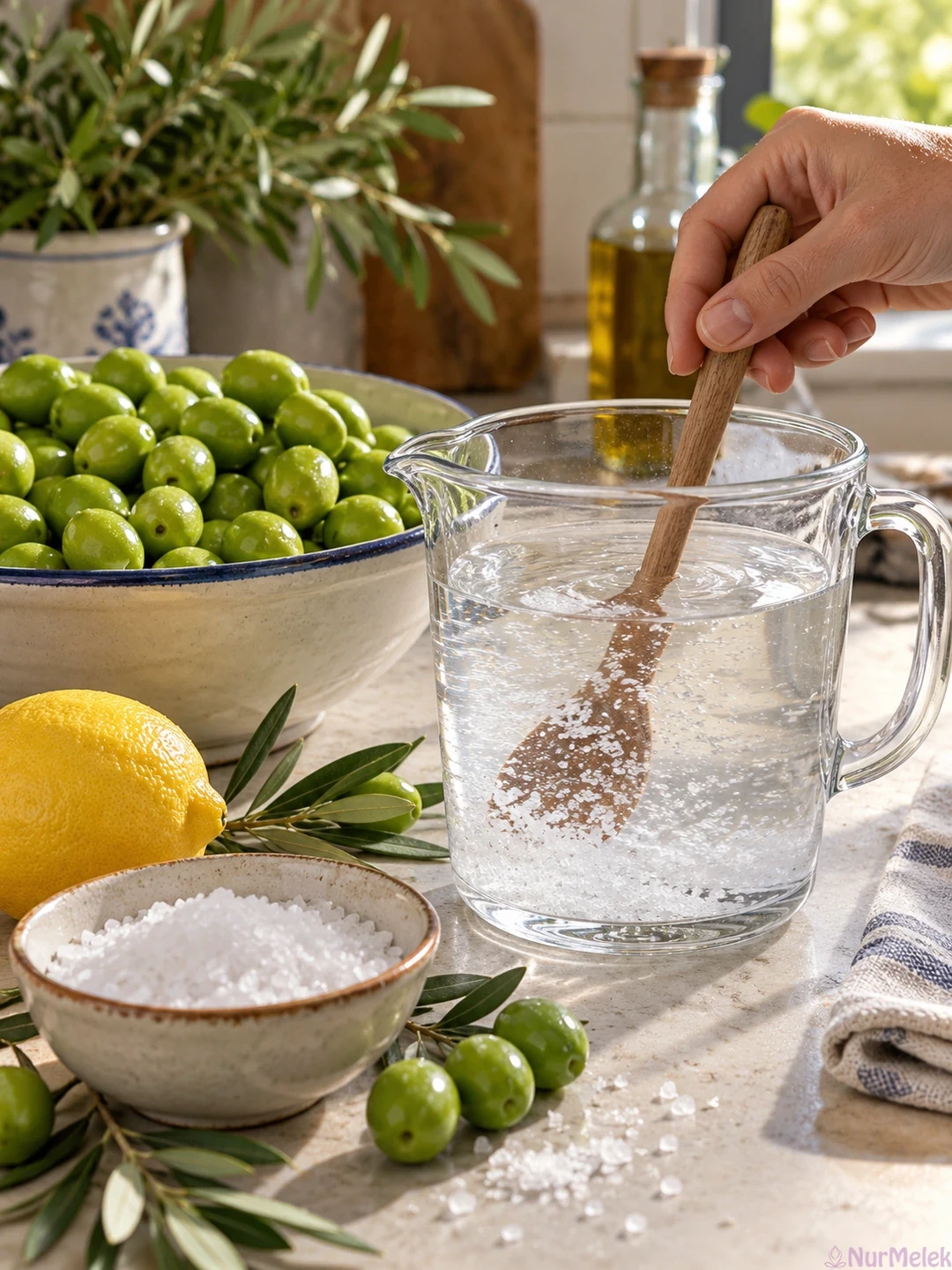 erimeyen yeşil zeytin için salamura suyu hazırlama