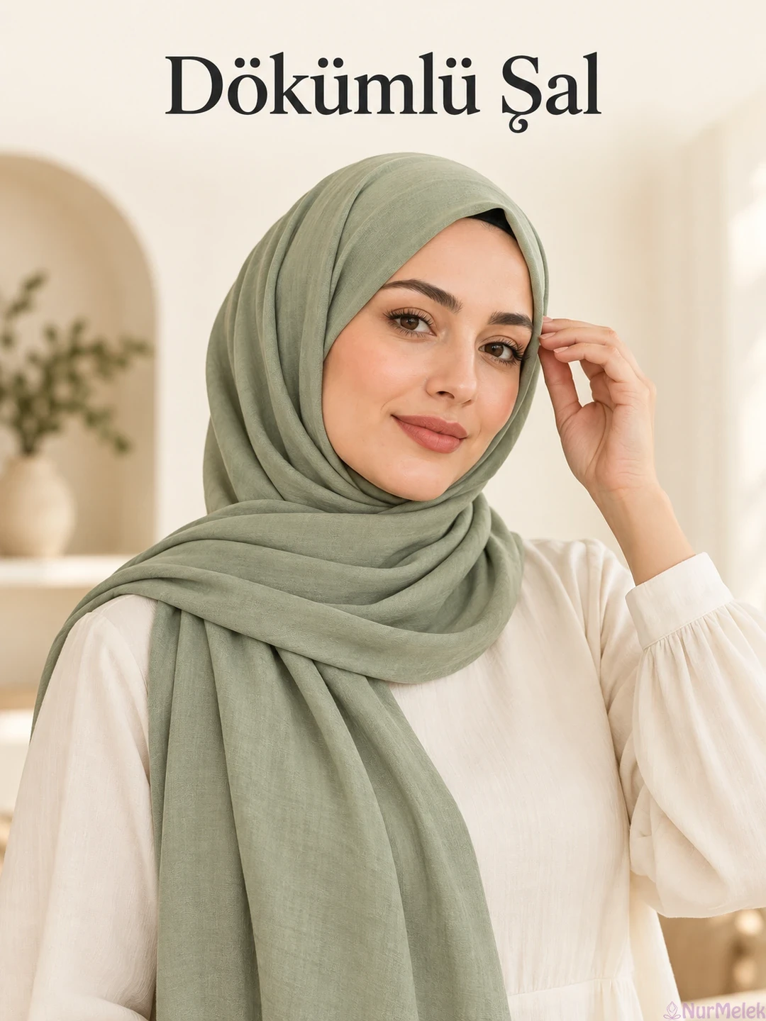 oval ve uzun yüz için dökümlü şal bağlama aşaması